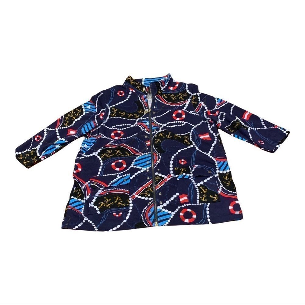 Onque Casuals Top Jacket Nautical Drawstring Cotton Spandex XL Red White Blue